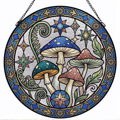 Panneau de vitrail en verre coloré champignon, H 12 po