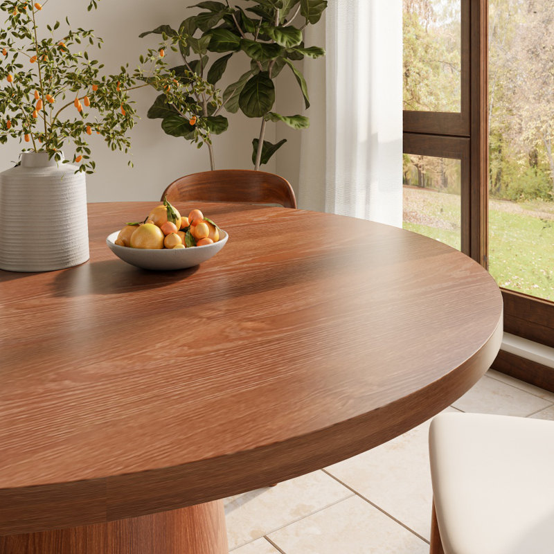Solid Wood Walnut Round Desktop Pedestal Kitchen Table Holguin, 29.52"H x 47.24"L x 47.24"W