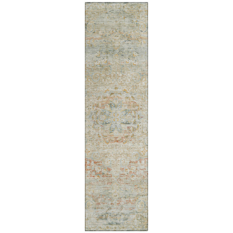 Machine Washable Indoor/Outdoor Claudian ACN1636 Tan Rug, Runner 2'3" x 7'6"
