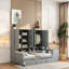Lit de jour multifonctionnel avec bureau, tablettes, armoires et tiroirs, cadre de lit peu encombrant avec rangement, aménagement réversible, cadre en bois pour la chambre à coucher, appartement, bureau à domicile-112651672-112651673