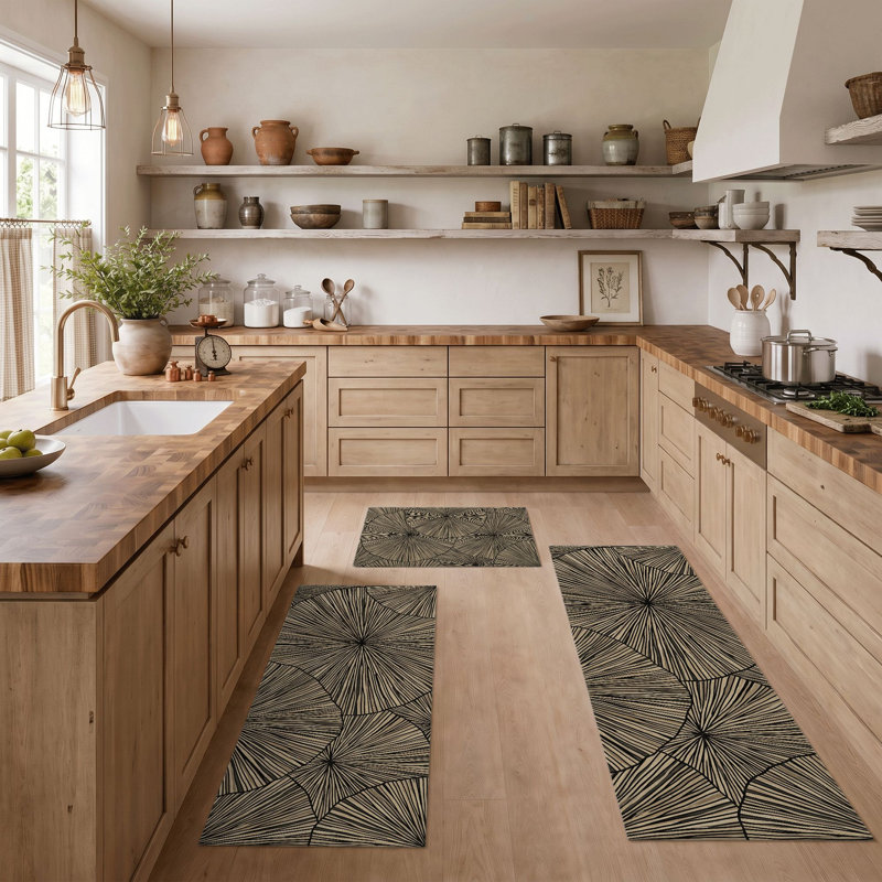 Geometric Leaf Non-Slip Washable Kitchen Mats