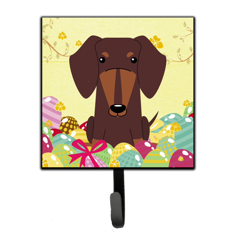 Mcelyea Metal Wall Organizer with Key Hooks, Dachshund, Yellow/Brown/Sienna