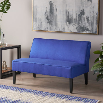 Canapé bleu marine 127 cm (50 pouces) recouvert de lin, structure en bois massif, élégant et confortable, couleur apaisante, de haute qualité.