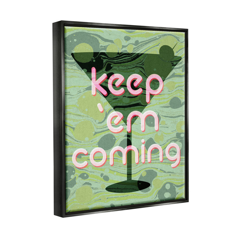 Keep 'Em Coming Green Martini par Lil' Rue, impression, H 31 po x l 25 po x P 1,7 po, Cadre flottant noir de jais