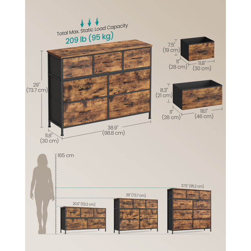98.8 cm W Chest of 7 Drawers