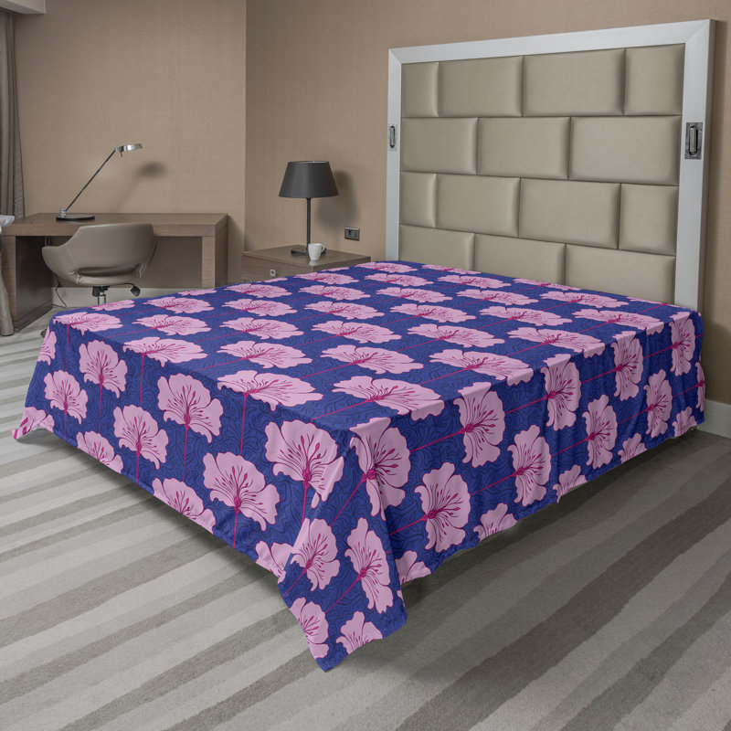 Drap plat moderne de style bohème Ambesonne, Drap plat de taille très grand, Lavande foncé, rose doux / floral