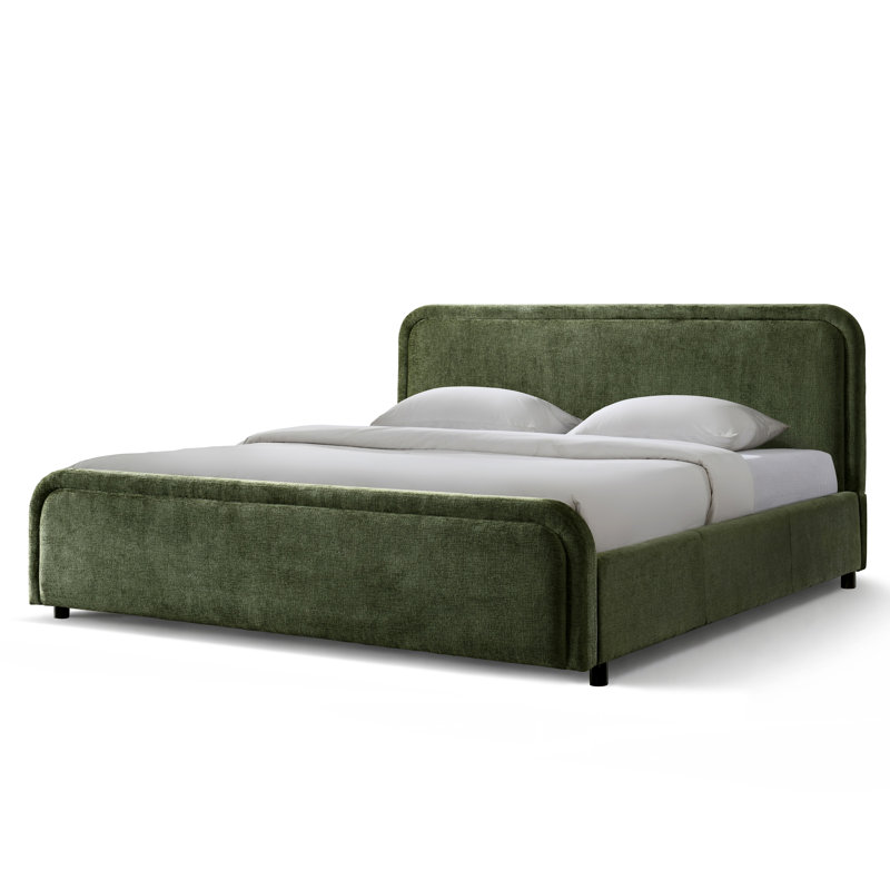 Lit plateforme tapissier Enfield - Vert mousse - Très grand, Très grand lit, Vert mousse