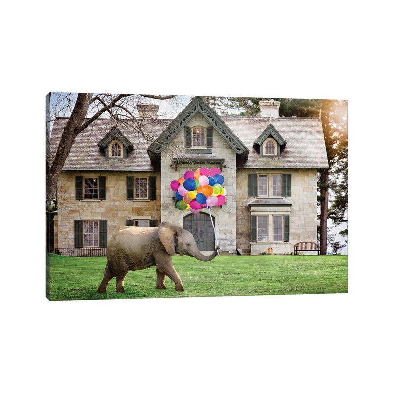 Elephant Party Balloons by Karen Burke - Wrapped Canvas Print, 20.32cm H x 30.48cm W x 1.905cm D