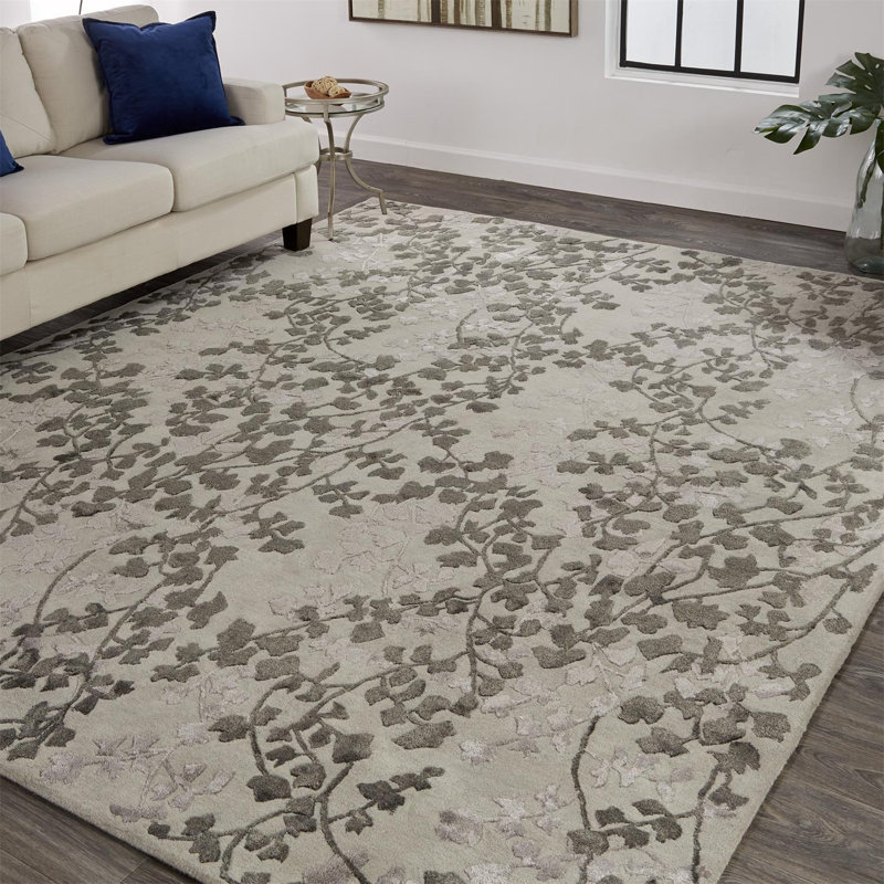 Floral Handmade Tufted Gray Area Rug