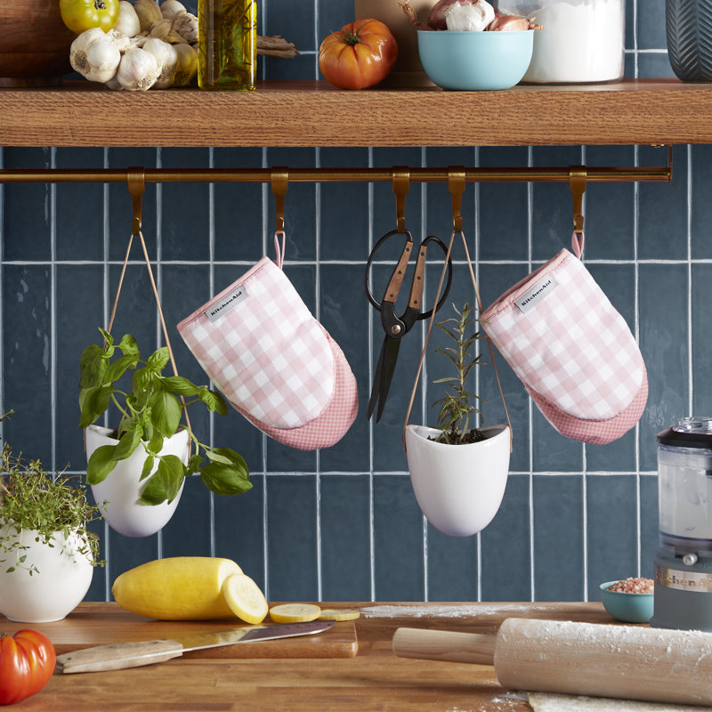 KitchenAid Gingham 2-Piece Oven Mitt, Milkshake, 5.5""W x 8""L