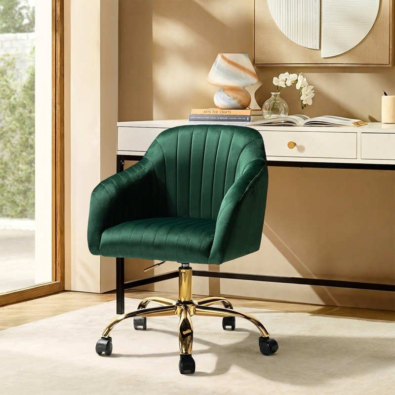 Chaise de travail en velours Adan, Velours vert