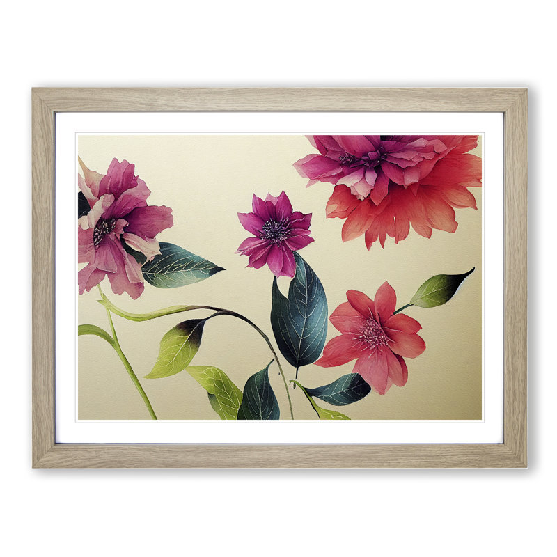 Excellent Watercolour Flowers - Single Picture Frame Painting, 46cm H x 64cm W x 2cm D, Oak