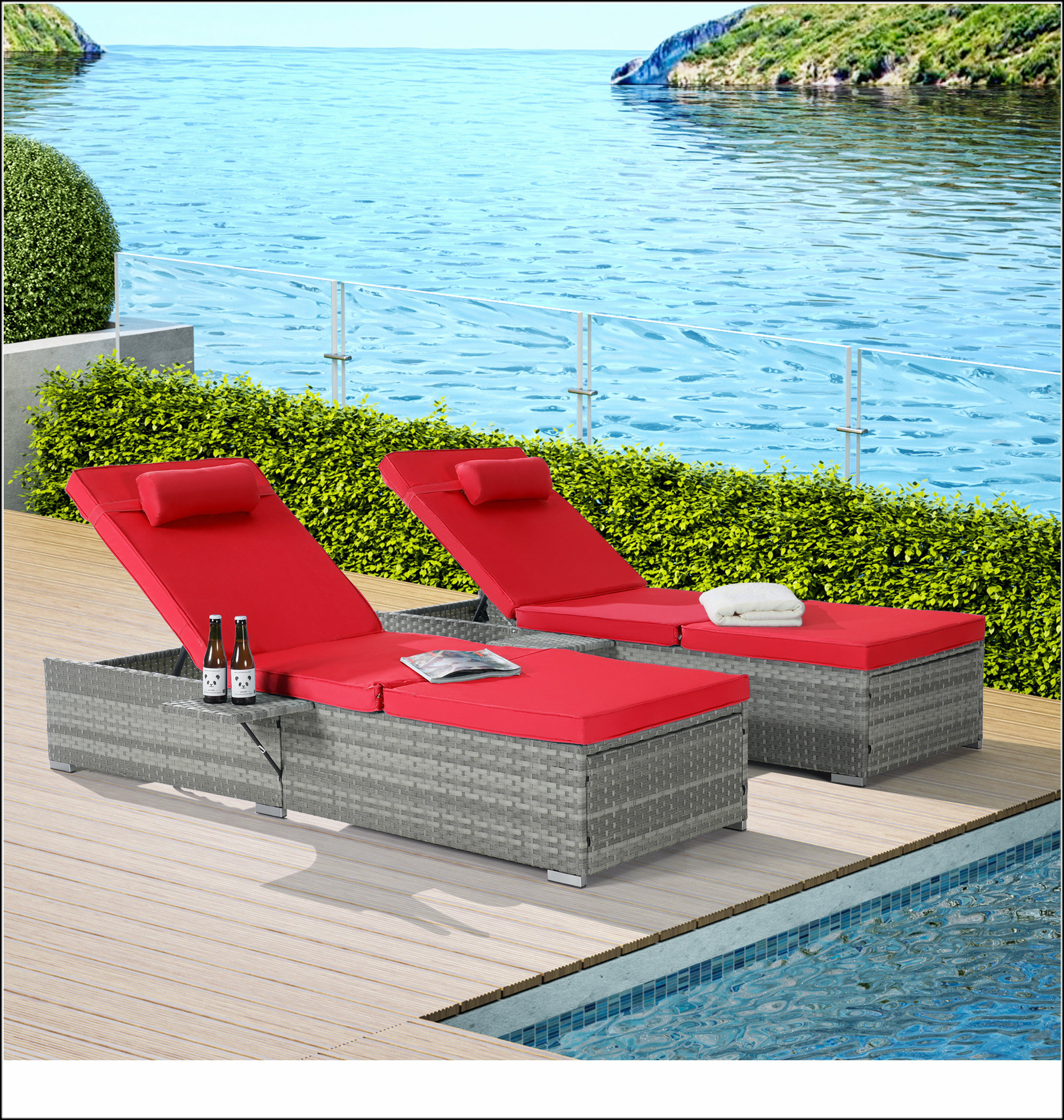 Latitude Run® Outdoor Chaise Lounge Chair Set of 2 with Patio Pool ...