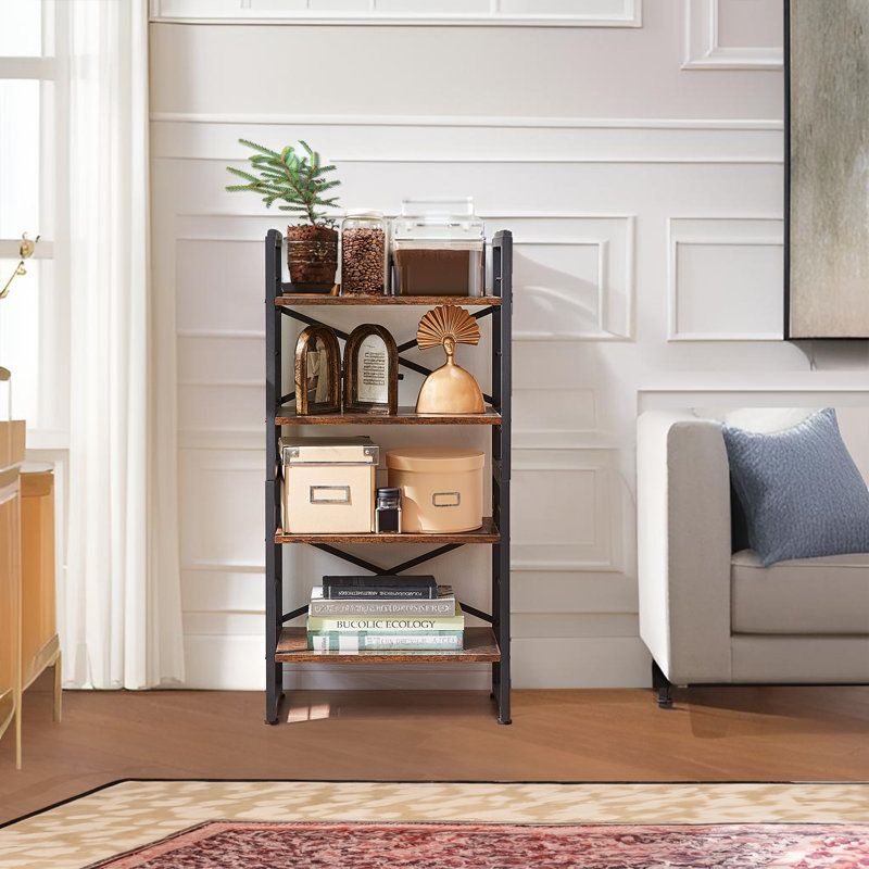 3-Tier Industrial Bookshelf, Rustic Wood and Metal Bookcase, Small Space Storage Shelf for Living Room, Bedroom, or Office