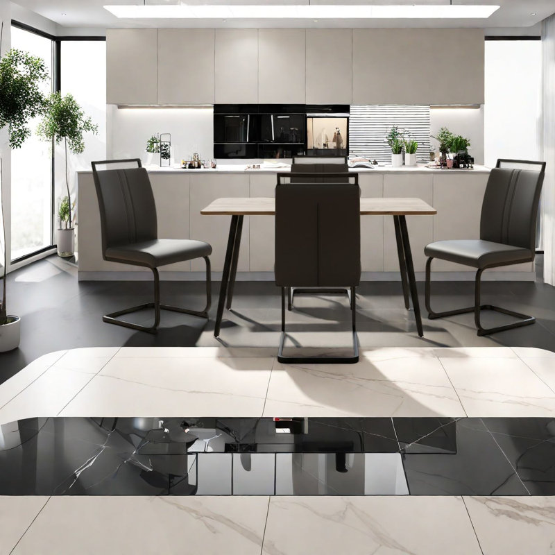 Ensembles de table de salle à manger modernes et compacts avec chaises en bois et en polyuréthane robustes pour la maison