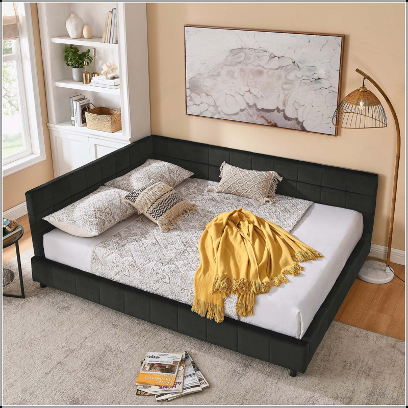Comfortable Upholstered Sofa Bed Frame with Stylish Backrest and Armrests for Versatile Use, Black