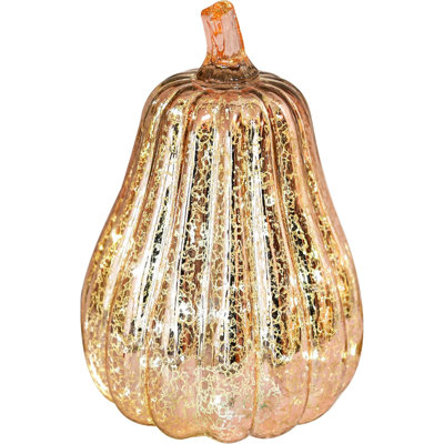 Mercury Glass Pumpkin Light With Timer For Halloween Pumpkin Decorations Fall And Thanksgiving Decor, Rose Gold, 8.7 Inches