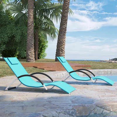 Ensemble de 2 chaises longues de patio avec ergonomie, tissu Polyester enduit de PVC à séchage rapide, chaises longues de piscine en fer pour la piscine, le jardin, la plage et la cour - Conception toutes saisons