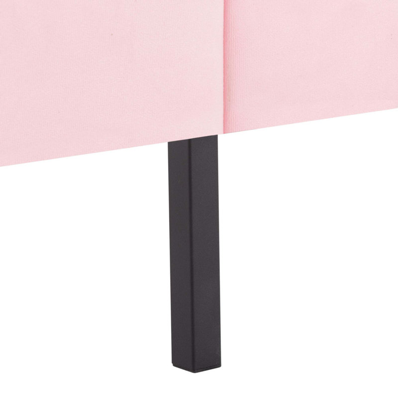 Lit plateforme tapissier élégant en tissu avec lattes en bois massif et assemblage rapide, Pink