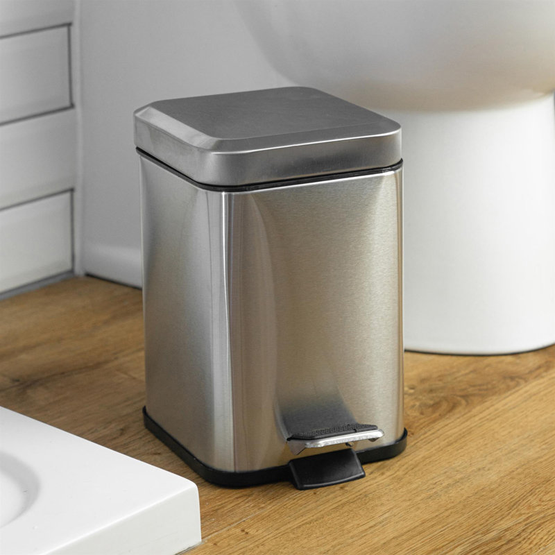 Harbour Housewares 3L Mismatched Bathroom Bin & Brush Set, Brushed Steel