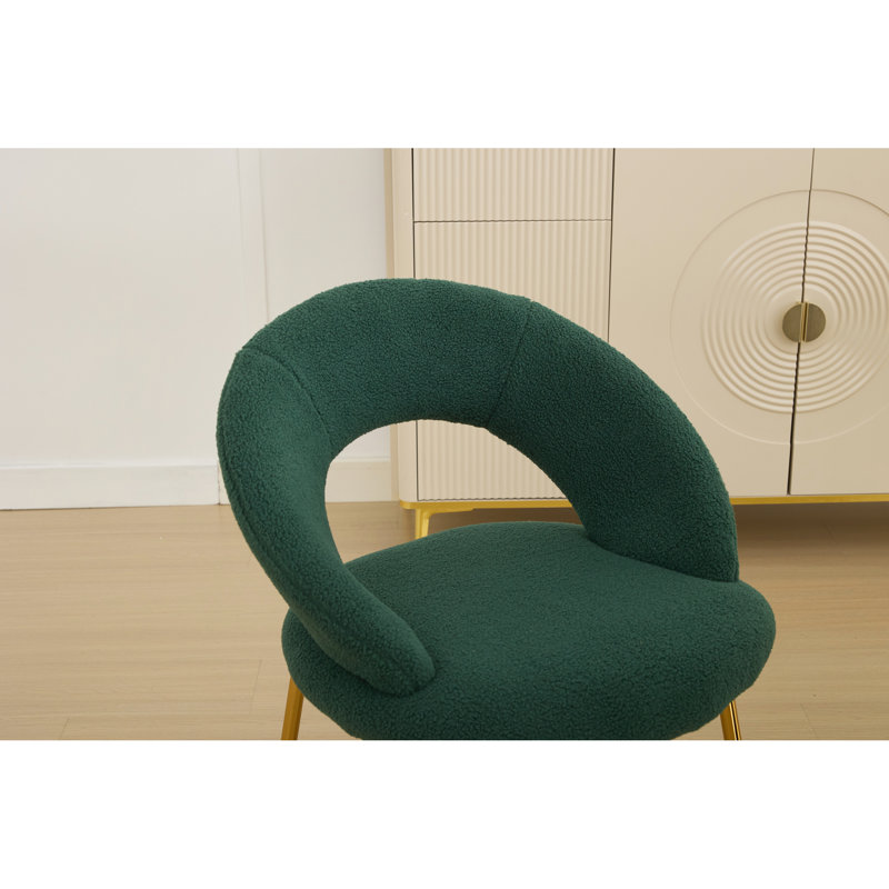 Dining Chair With Ergonomic Design, Foam Filling, Plywood, Metal Construction, Fabric Back, Fill,, Green, Gold