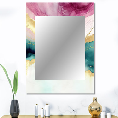 Abstrait Geode Marble Waves Pink III - grand miroir mural, miroir mural décoratif moderne, impression d'art en métal