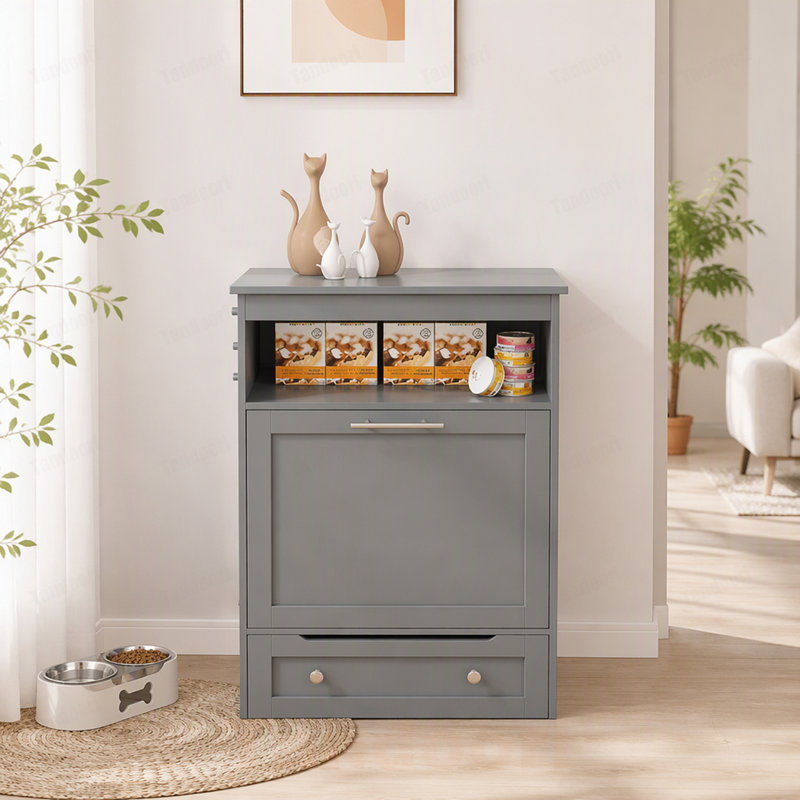 Armoire de rangement pour animaux avec bols surélevés, Gris