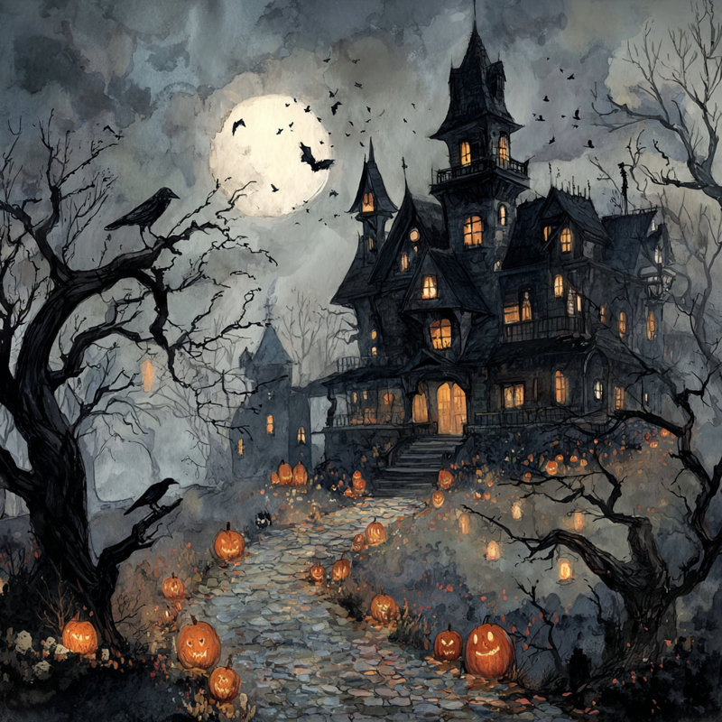 Jack O Lantern Lane - Art mural sur toile tendue, H 30 po x l 30 po