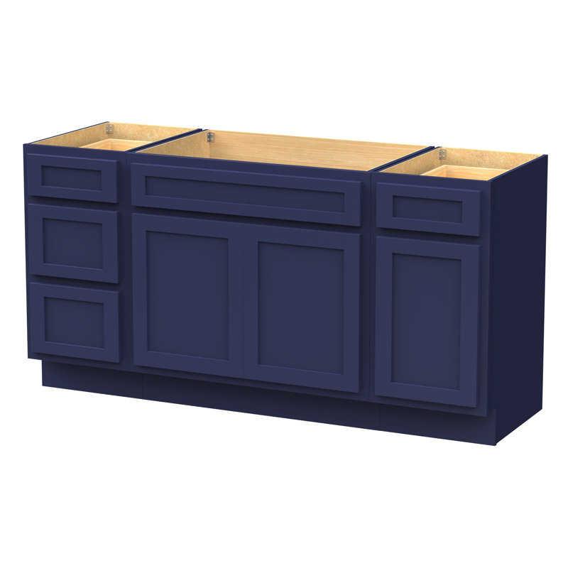 60-Inch Blue Plywood Freestanding Bath Vanity Cabinet