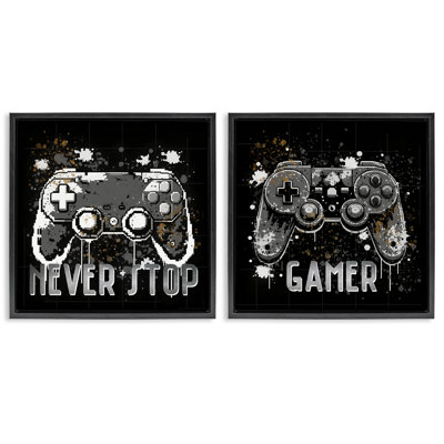  Never Stop Modern Gamer 2 PC Framed Floater Canvas Set by Kim Allen