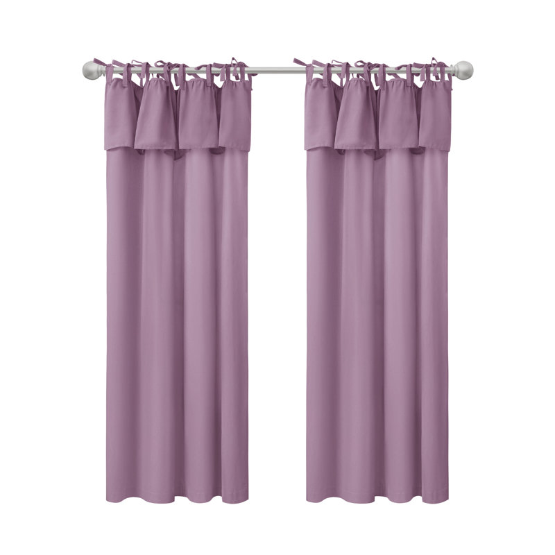 Recycled Cotton Blend Ruffle Tie-Top Curtain Pair, Bleached Mauve, 52" W x 63" L