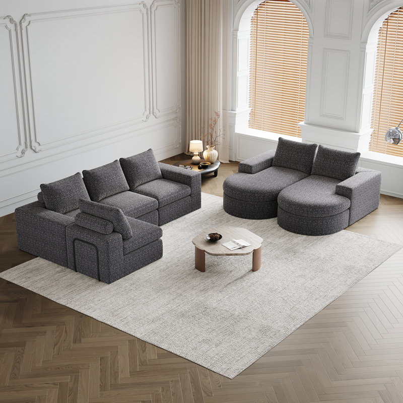 Canapé modulaire courbé Cloud avec méridienne, Gris