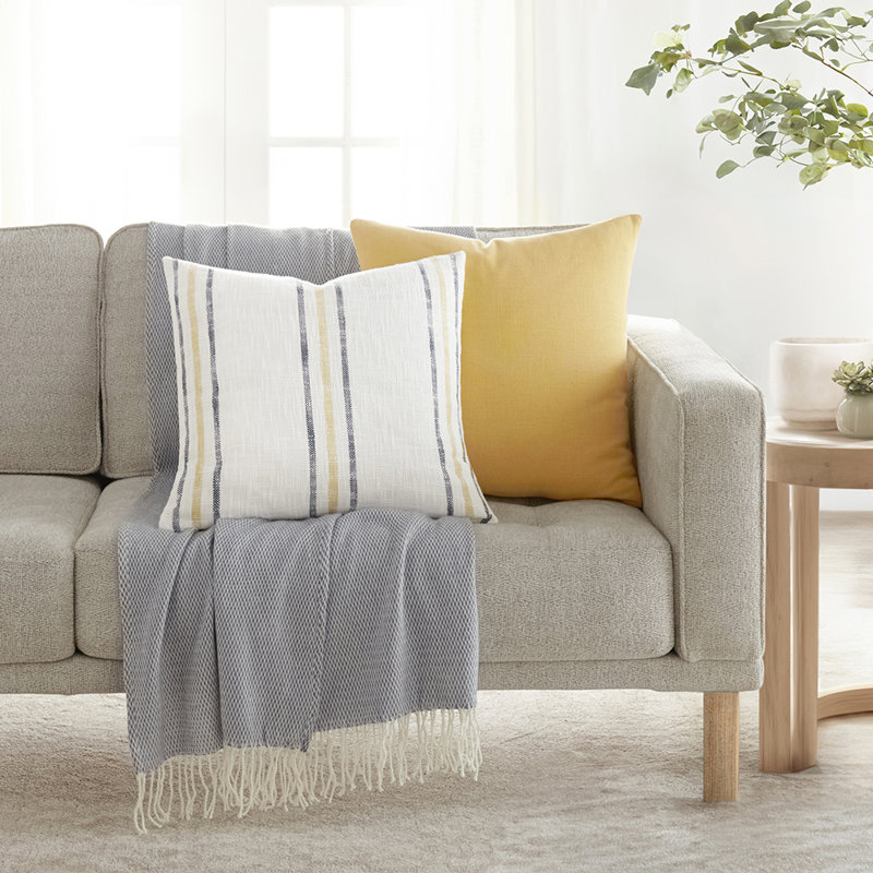 Mustard Yarn-Dyed Cotton Square Throw Pillow Set
