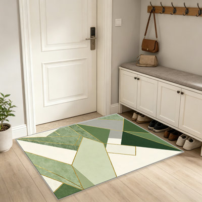 Tapis vert et doré en marbre géométrique - facile à nettoyer, lavable à la machine, doux et confortable; convient aux tapis de porte, aux cuisines, aux salons, aux chambres à coucher, aux couloirs et aux buanderies. Tapis facile à nettoyer et durable pour la décoration intérieure.