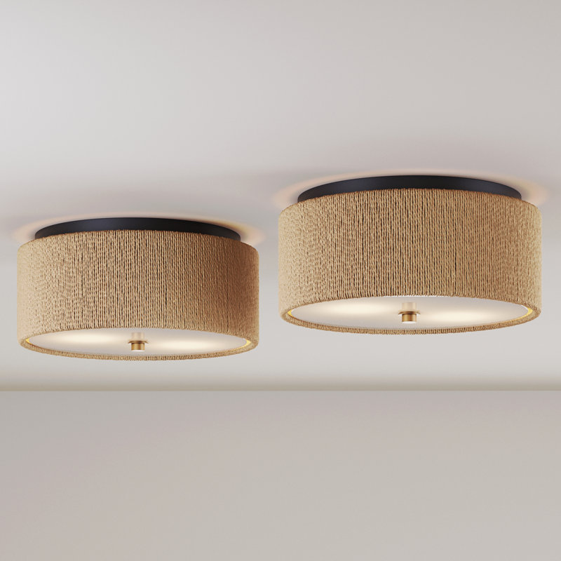 Flush Mount Ceiling Light With Seagrass Shade