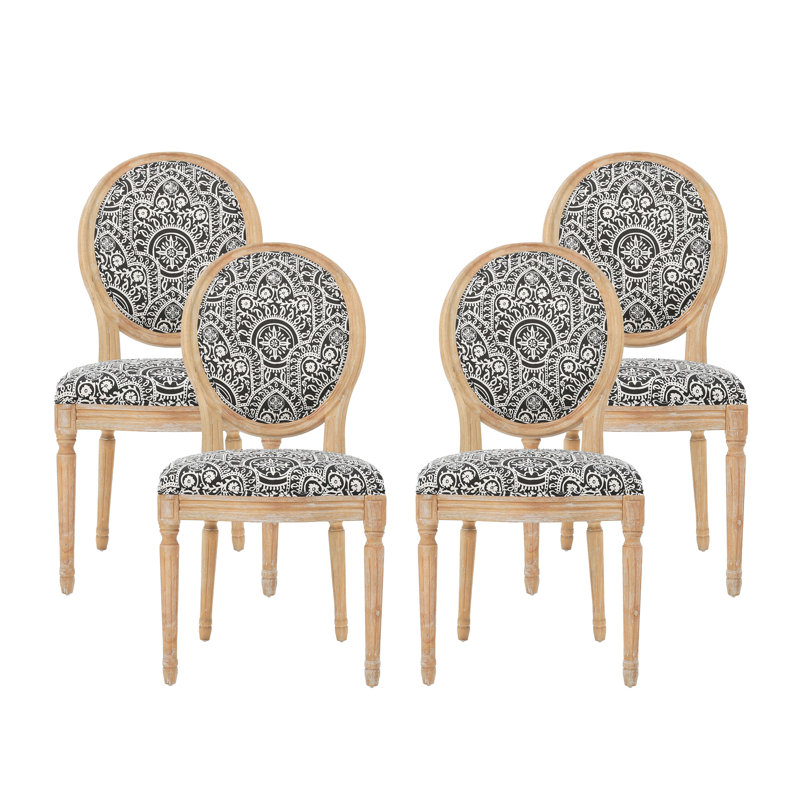 Upholstered Dining Side Chairs, 4, Natural, Black/White