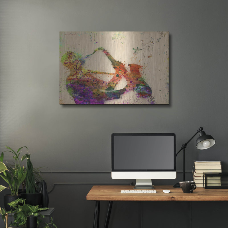 Art mural en métal Red Barrel Studio® «Watercolor Saxophone» par Mark Ashkenazi
