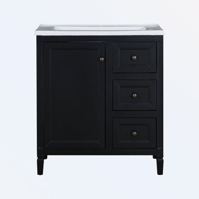 Meuble-lavabo de salle de bain avec lavabo en résine, deux tablettes de porte