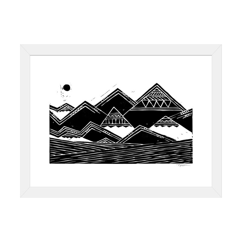 " Abstract Mountains ", White, 16" H x 24" W x 1" D, White Framed Paper