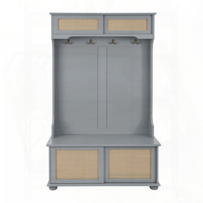 Hall Tree with Rattan Door and Shoe Bench, 40.16"W