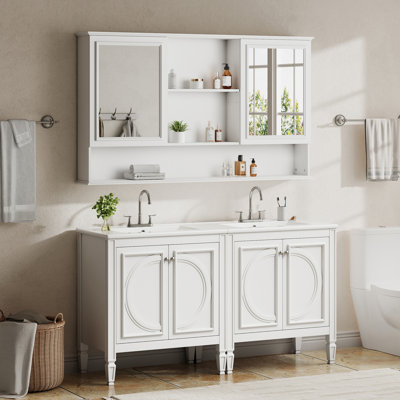 Ensemble meuble-lavabo double lavabo de 60 po avec armoire à pharmacie assortie, blanc