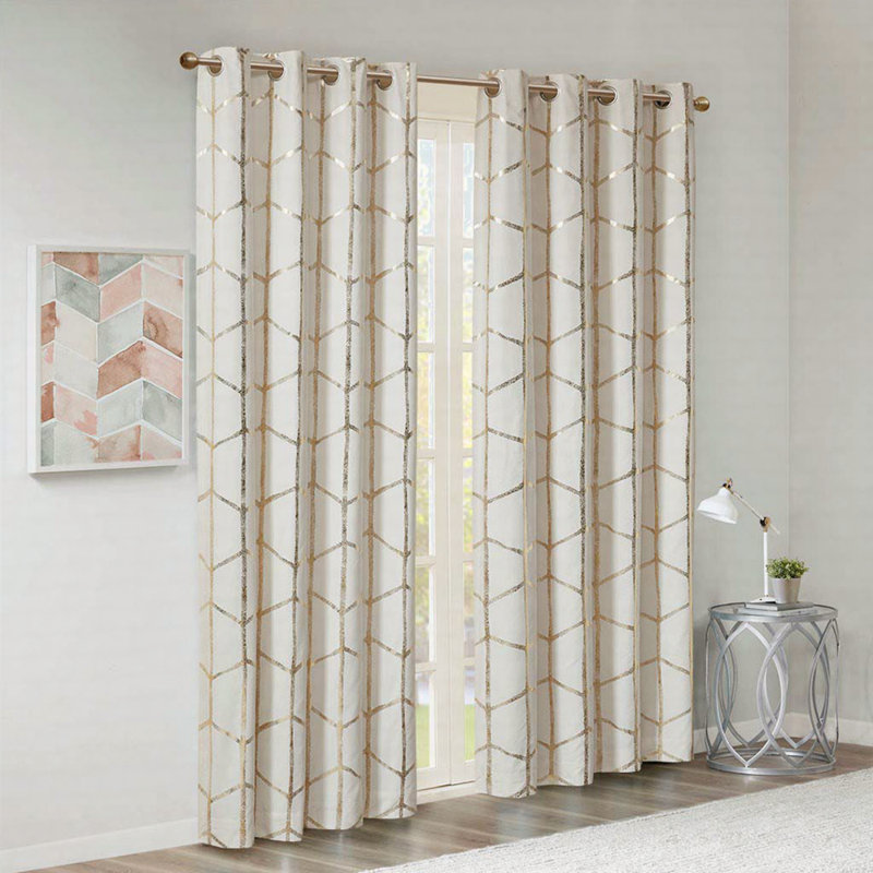 Kalaila Microfiber / Microsuede Blackout Curtain Panel Pair Single Panel, Ivory/Gold, 50" W x 84" L