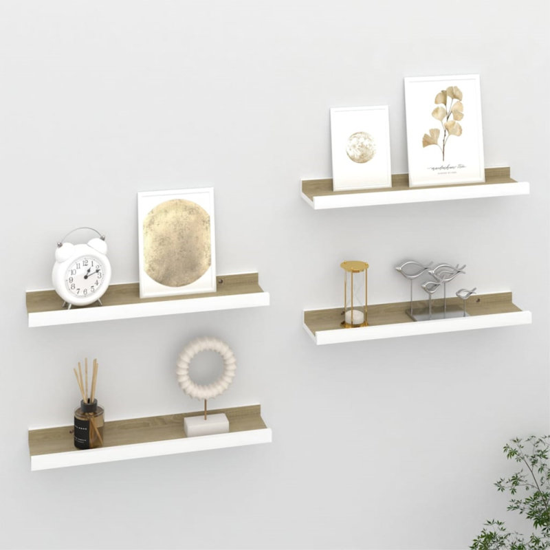 Wall Shelf Floating Shelf Wall Mounted Display Shelf for Photo Frame, 1.2'' H x 15.7'' W x 1.2'' D, White/Oak