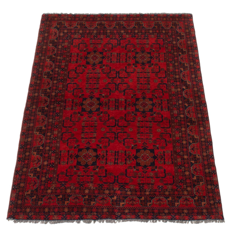 Tapis rouge / noir en laine nouée à la main de conception unique 4 pi x 6 pi 3 po nouvel âge Gurbachan