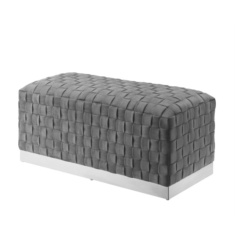 Tylani Velvet Upholstered Bench, Gray, Silver