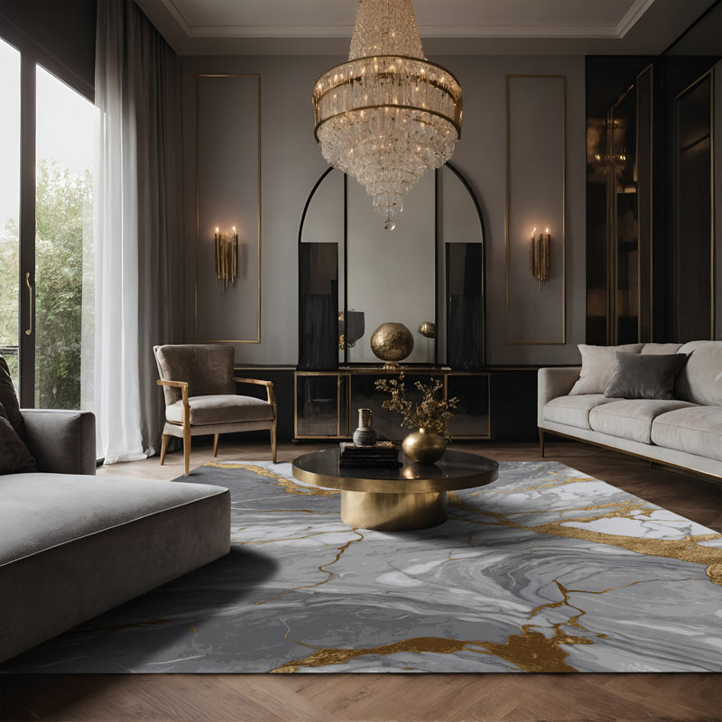 Tapis gris soyeux et moelleux, Rectangle 6 pi x 9 pi