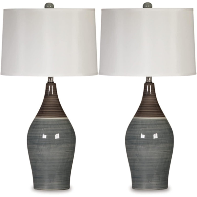 Lampe de table en céramique glacée, 2 pièces, 28 po, multicolore et gris