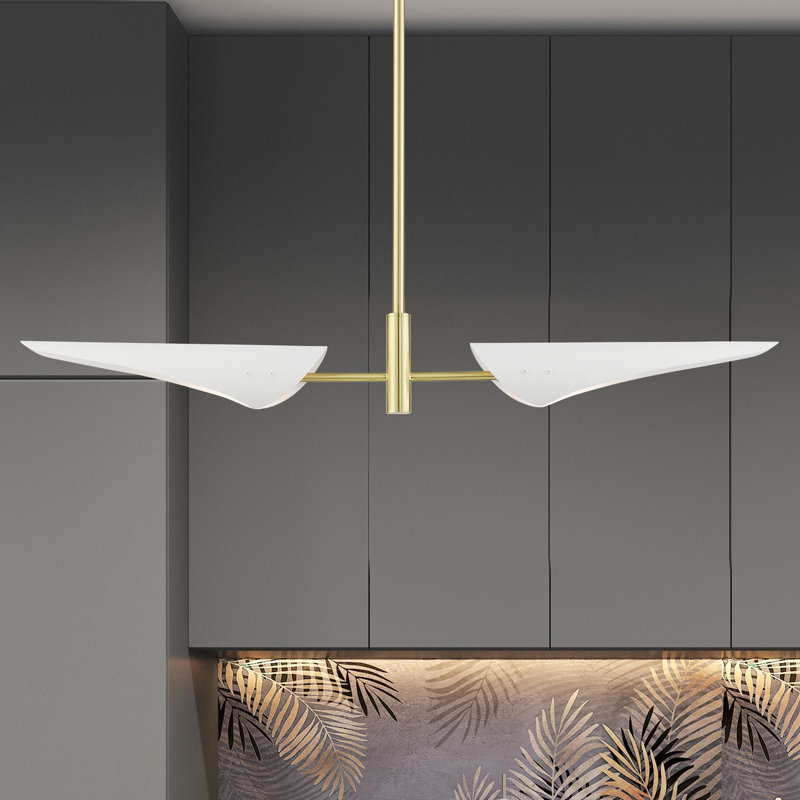 Juarez 2 - Light Dimmable Modern Linear Chandelier, White, Satin Brass