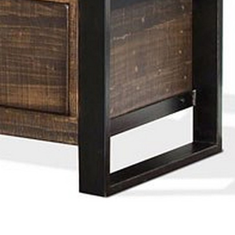 Console média Flint, 3 tiroirs, 2 tablettes, bois brun foncé, 64 pouces