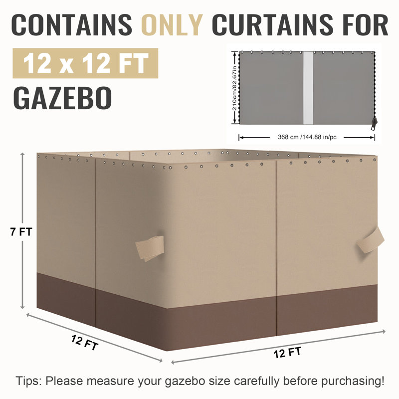 4-Panel Outdoor Gazebo Curtains, Sand Yellow/Brown, 82.7" H x 144" W144" D